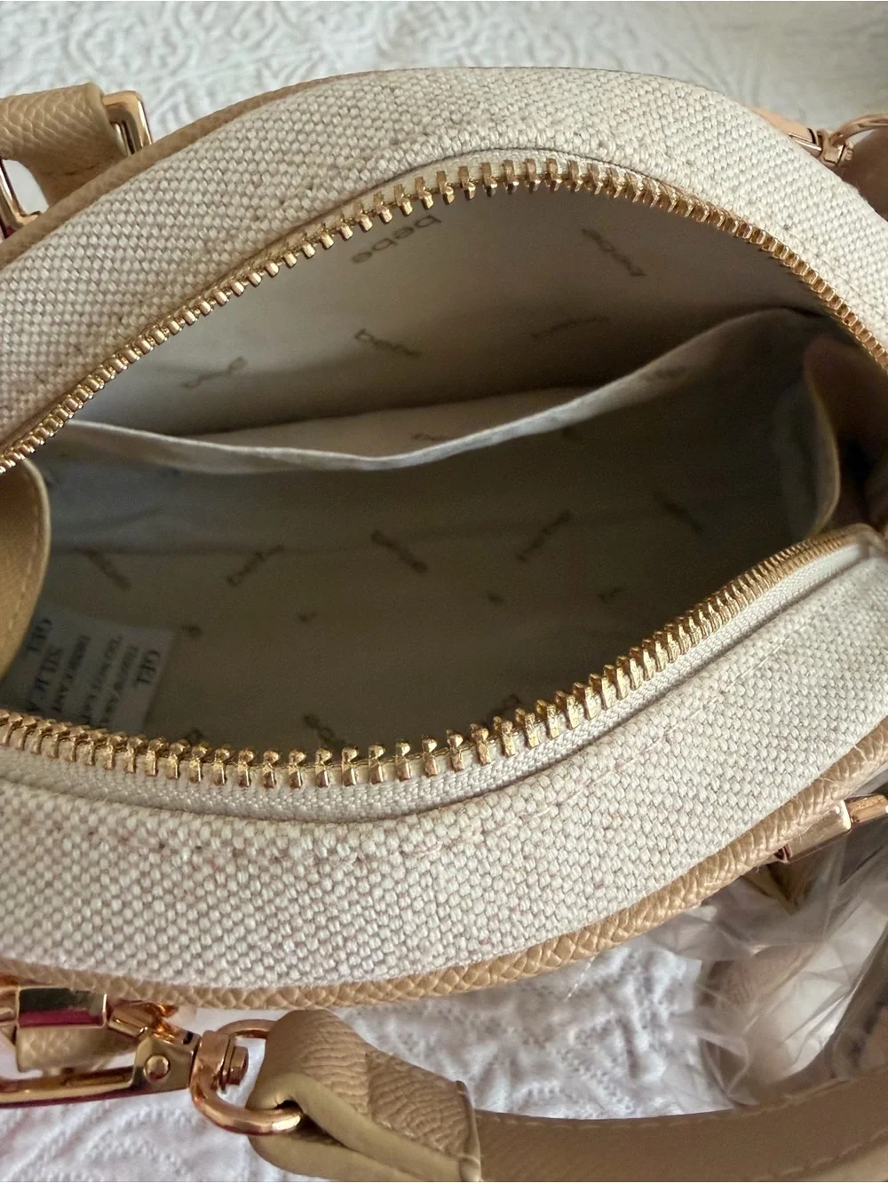 NWT bebe Paisley Small Canvas Bowler in Almond